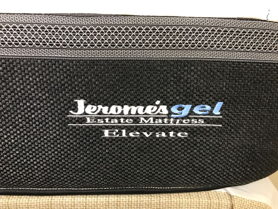 Hollywood Regency Cane Queen Size Headboard With Like New Jerome's Gel Estate Mattress, Boxsprings, Metal Bed Frame And Bedding Shown [Photo 3]