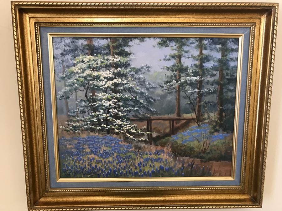 Original Plein Air Oil Painting By Gay Woods In Gilt Wood Frame
