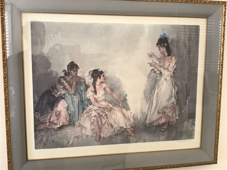 Nicely Framed Hand Signed Print Of Watercolor Featuring 3 Women By William Russell (Sir William) Flint (1880 - 1969) [Photo 3]