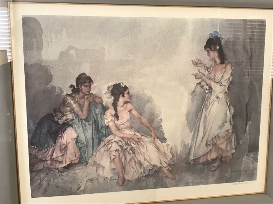 Nicely Framed Hand Signed Print Of Watercolor Featuring 3 Women By William Russell (Sir William) Flint (1880 - 1969) [Photo 1]