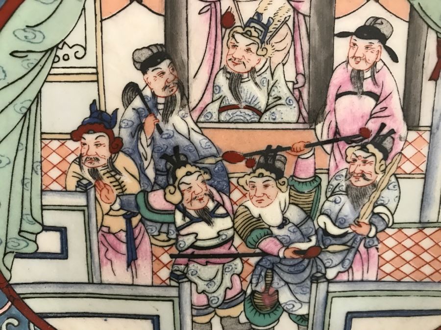 Set Of 3 Decorative Asian Plates With Hanging Brass Display Piece [Photo 5]