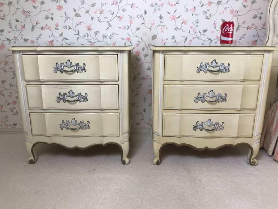 Pair Of Yellow And Gold French Provincial Nightstands [Photo 1]