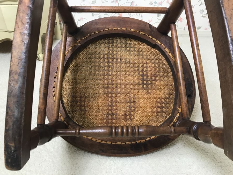 Vintage Needlepoint Cane Wooden Rocking Chair [Photo 9]