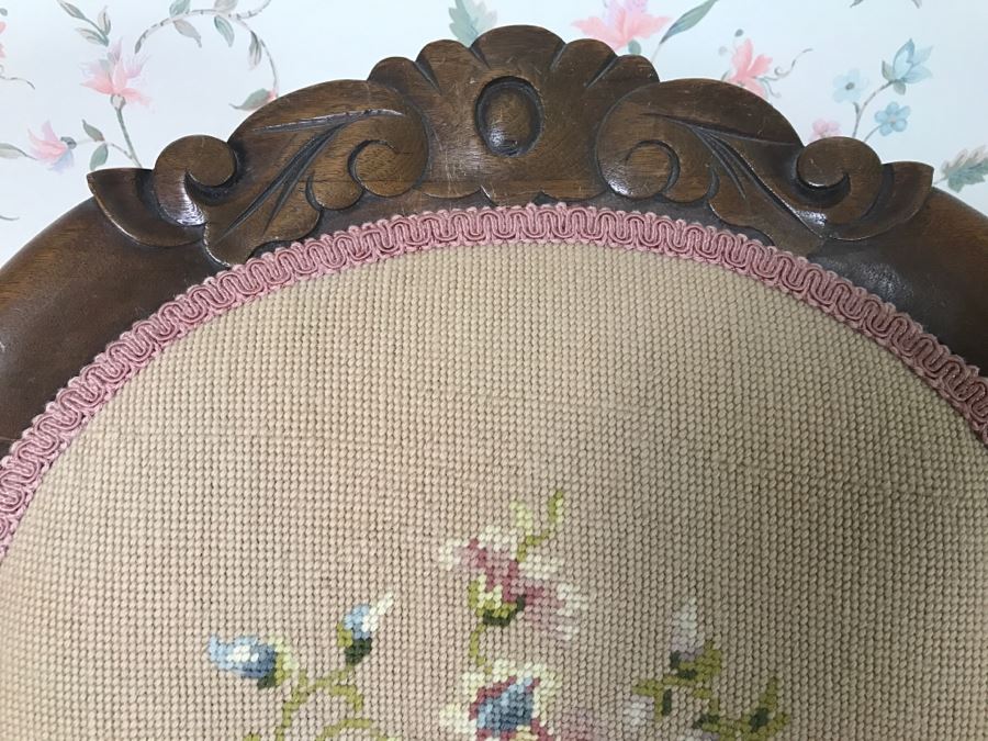 Vintage Needlepoint Cane Wooden Rocking Chair [Photo 6]