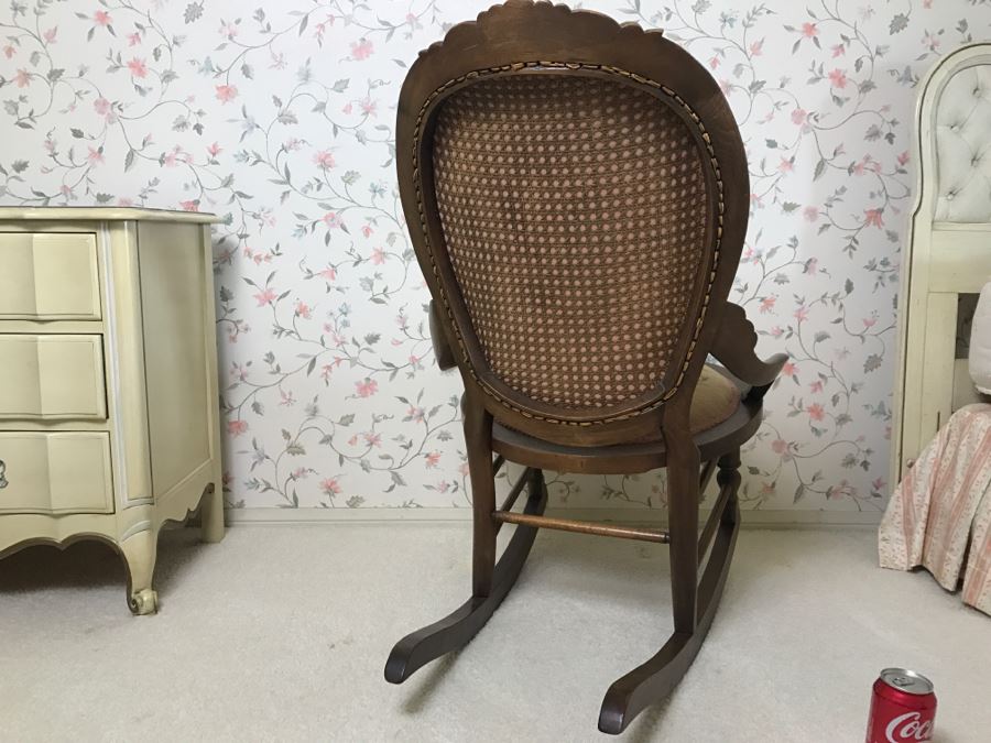Vintage Needlepoint Cane Wooden Rocking Chair [Photo 7]