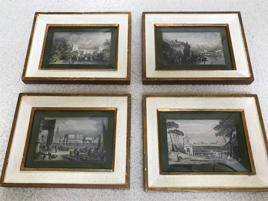 Set Of 4 Original Engravings Hand Colored Framed And Styled For Chalfant & Pearce With Bubble Glass [Photo 1]