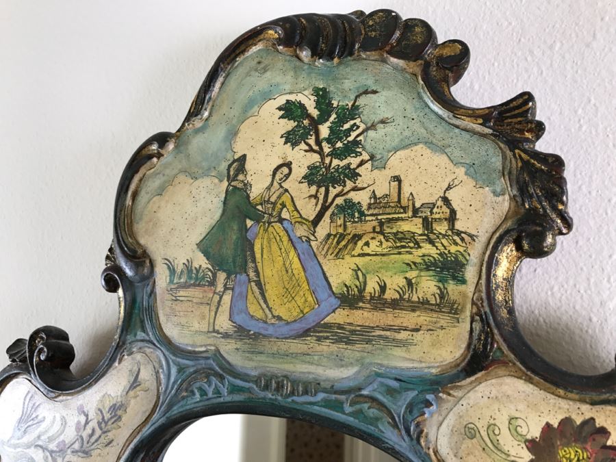 Stunning Hand Painted Gilt Wood Wall Mirror [Photo 2]