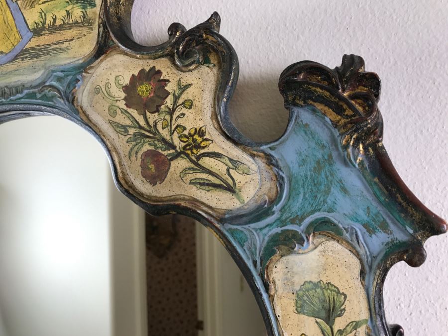 Stunning Hand Painted Gilt Wood Wall Mirror [Photo 3]