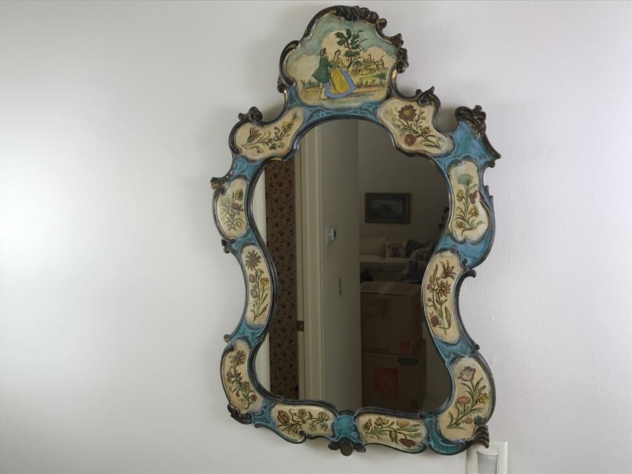 Stunning Hand Painted Gilt Wood Wall Mirror [Photo 1]