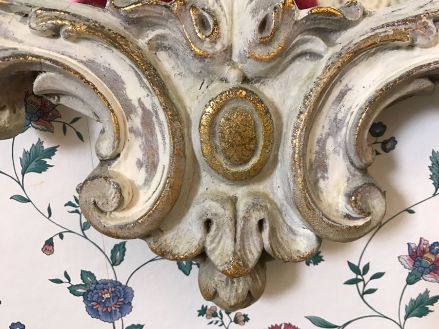 White And Gold Detailed Wood Carved Designer Wall Mirror [Photo 5]