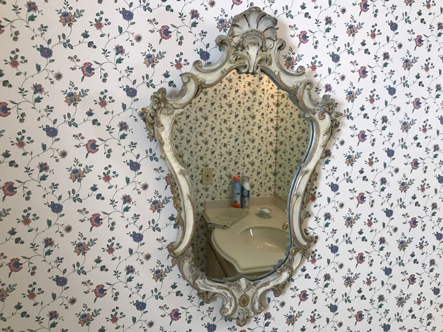 White And Gold Detailed Wood Carved Designer Wall Mirror [Photo 7]