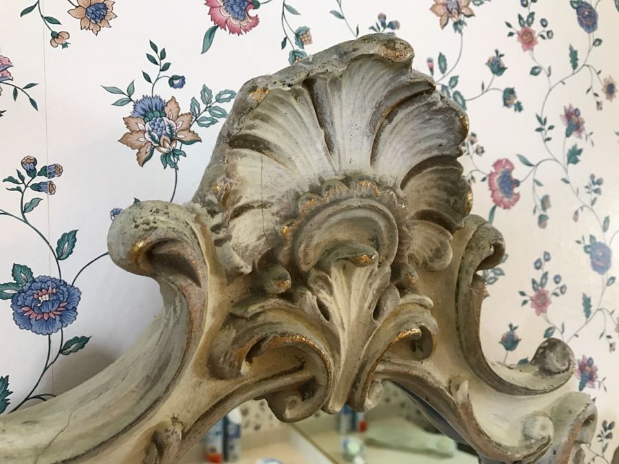 White And Gold Detailed Wood Carved Designer Wall Mirror [Photo 2]