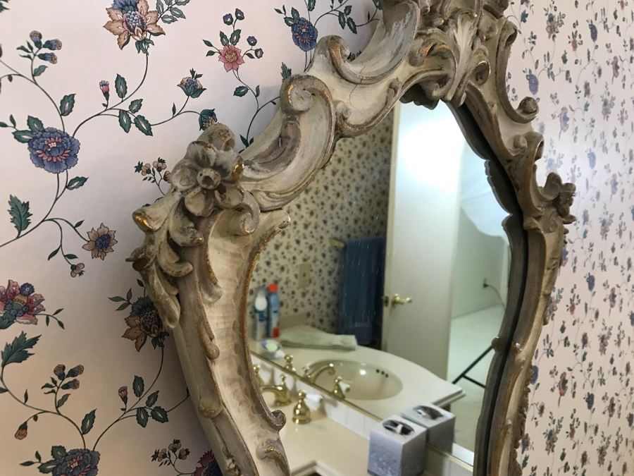 White And Gold Detailed Wood Carved Designer Wall Mirror [Photo 4]