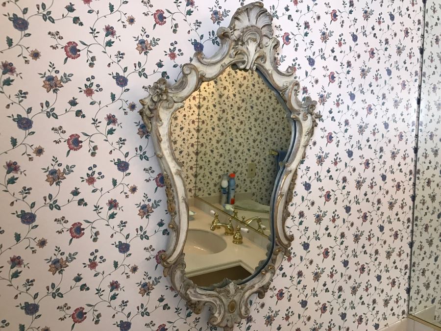 White And Gold Detailed Wood Carved Designer Wall Mirror [Photo 6]