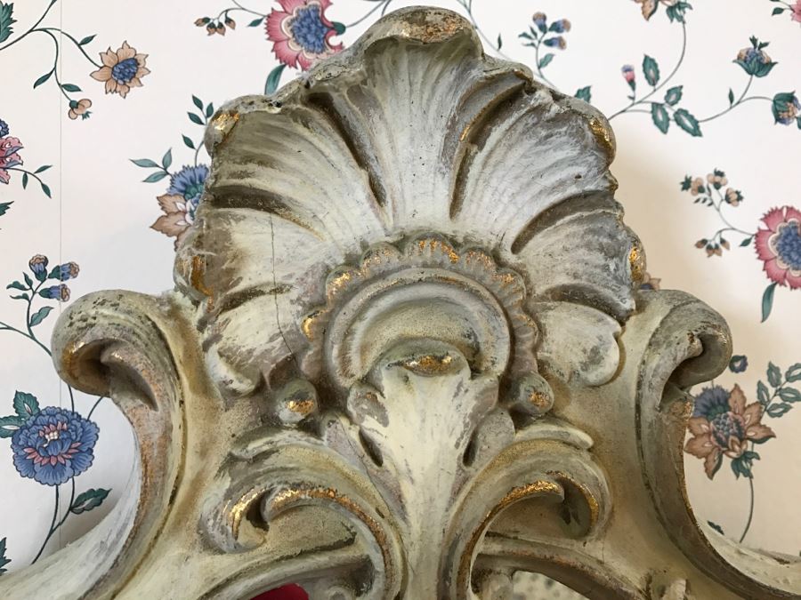 White And Gold Detailed Wood Carved Designer Wall Mirror [Photo 3]