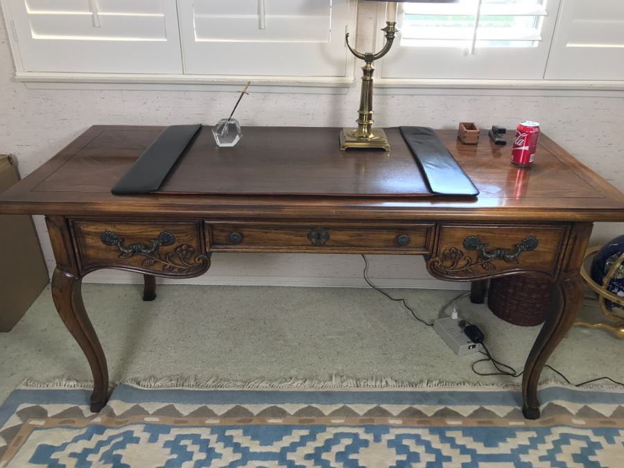 Nice Thomasville Wooden Writing Desk With Brass Lamp Letter