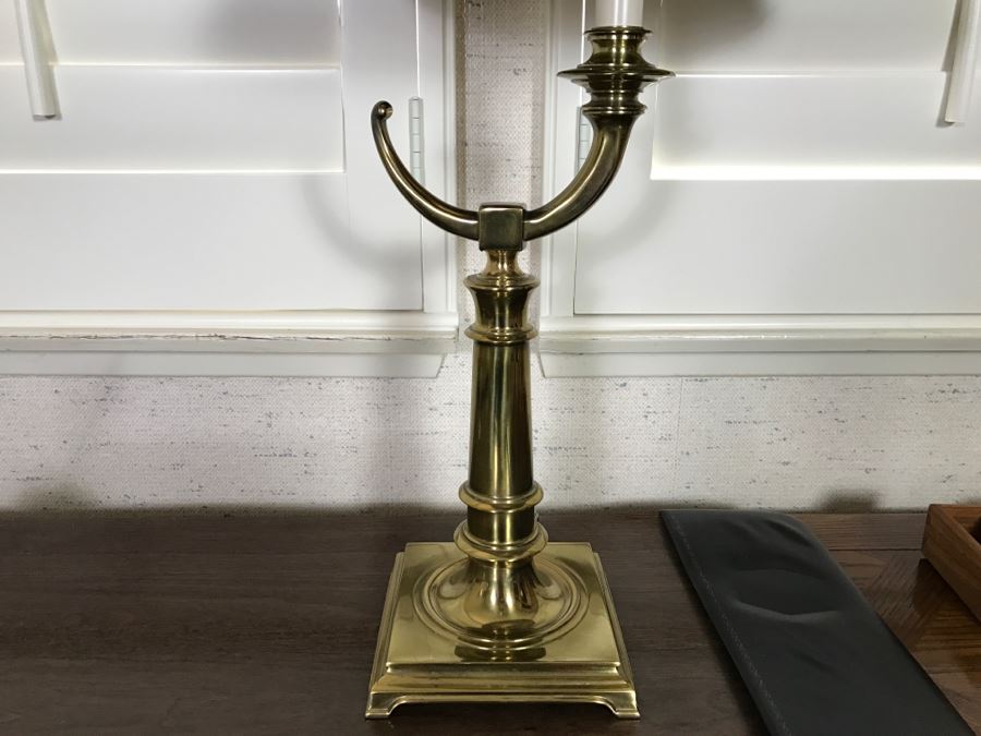 Nice Thomasville Wooden Writing Desk With Brass Lamp, Letter Opener And Walnut Box [Photo 10]