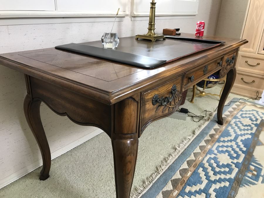 Nice Thomasville Wooden Writing Desk With Brass Lamp, Letter Opener And Walnut Box [Photo 5]