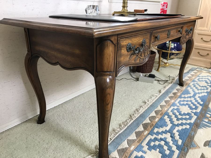 Nice Thomasville Wooden Writing Desk With Brass Lamp, Letter Opener And Walnut Box [Photo 4]