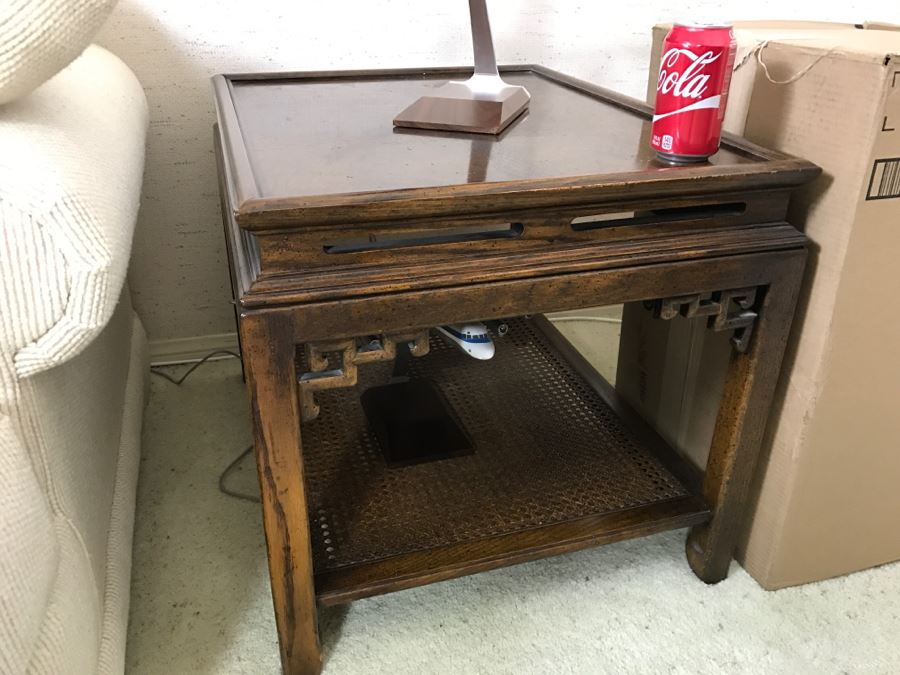 Wooden Two-Tier Chinoiserie Side Table With Cane Bottom [Photo 2]