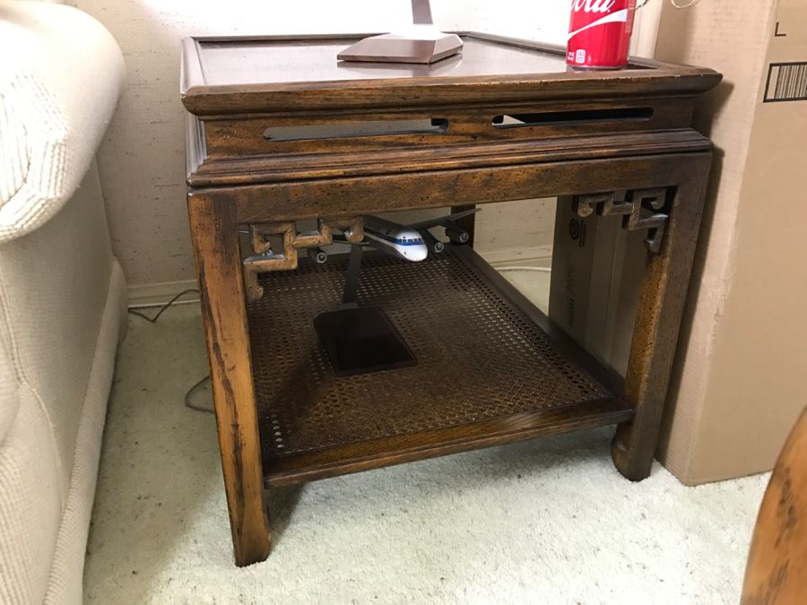 Wooden Two-Tier Chinoiserie Side Table With Cane Bottom [Photo 5]