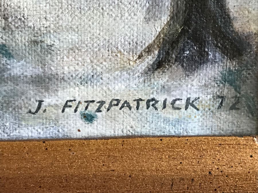 Framed Original Oil Painting By John Fitzpatrick Beverly Hills Art League Titled 'Moonlighting' Deer [Photo 7]