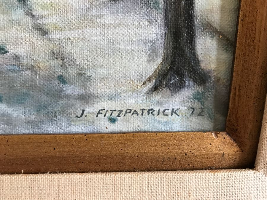 Framed Original Oil Painting By John Fitzpatrick Beverly Hills Art League Titled 'Moonlighting' Deer [Photo 6]