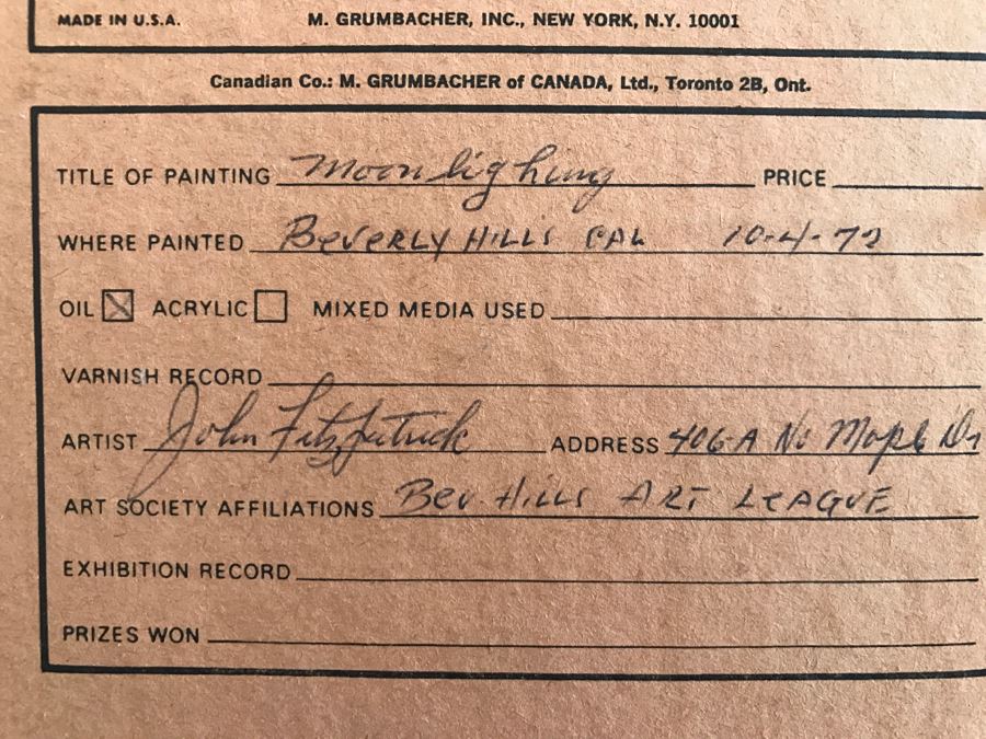 Framed Original Oil Painting By John Fitzpatrick Beverly Hills Art League Titled 'Moonlighting' Deer [Photo 9]