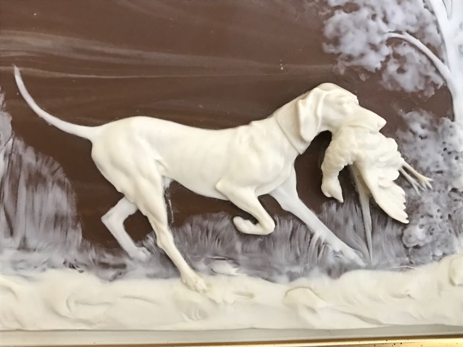 Pair Of Framed Bas-Relief Hunting Dog Pictures [Photo 3]