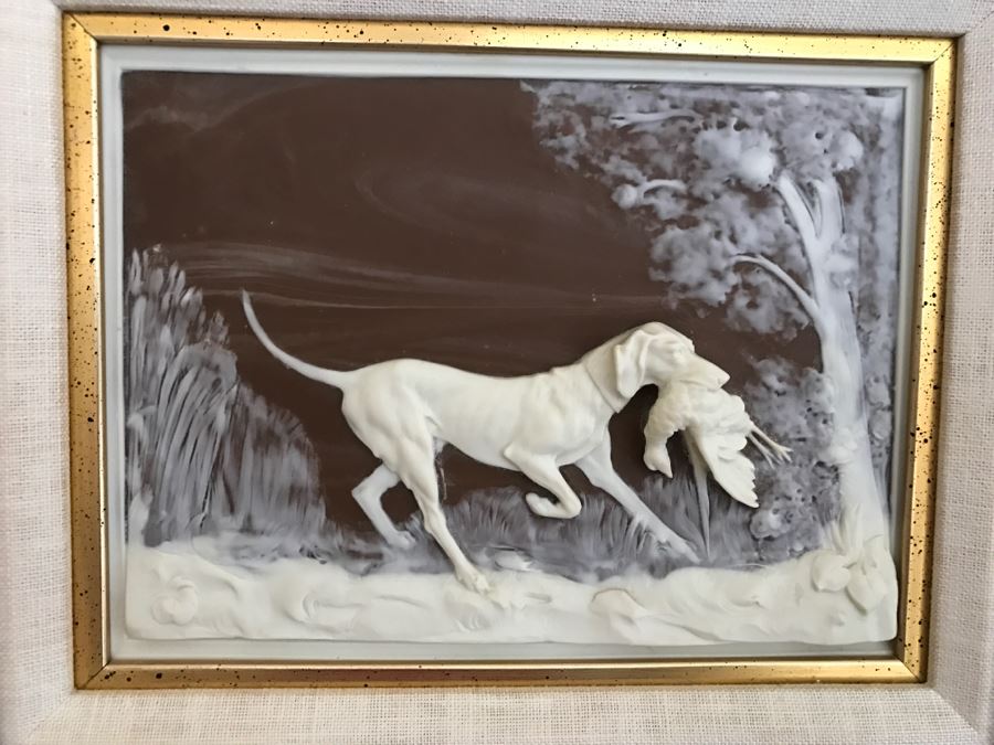 Pair Of Framed Bas-Relief Hunting Dog Pictures [Photo 2]