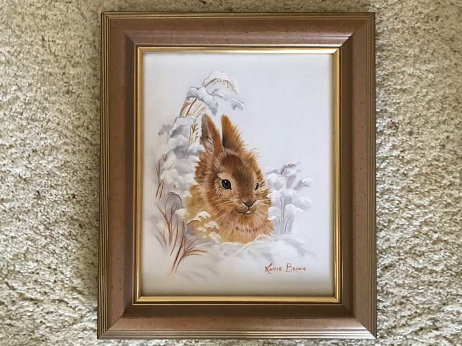 Framed Original Oil Painting Of Rabbit By Katie Brown