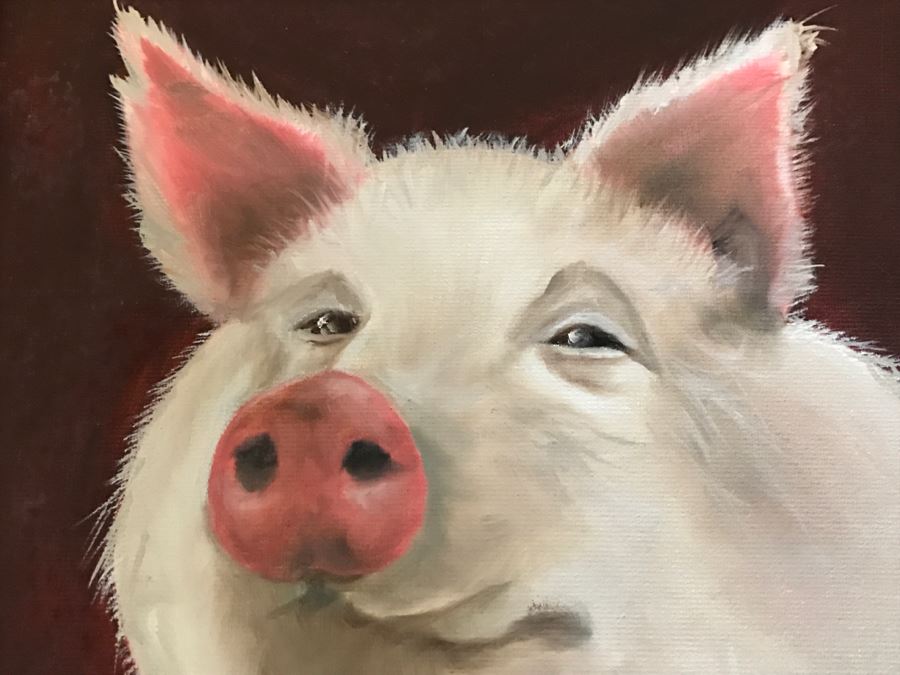 Framed Original Oil Painting Of Pig By Katie Brown [Photo 4]