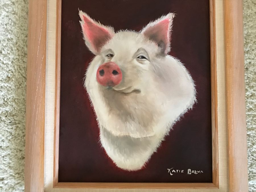 Framed Original Oil Painting Of Pig By Katie Brown [Photo 2]