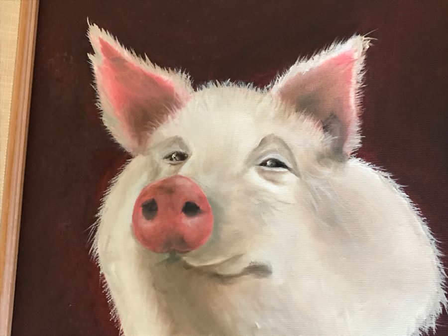 Framed Original Oil Painting Of Pig By Katie Brown [Photo 3]