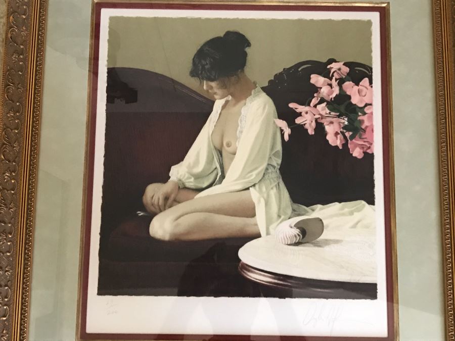 Douglas Hofmann Nude 'Pink Flowers' Hand-Signed Lithograph Print 1988 29 Of 200 [Photo 2]