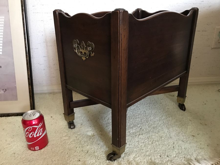 Ethan Allen Wooden Magazine Rack On Casters [Photo 3]