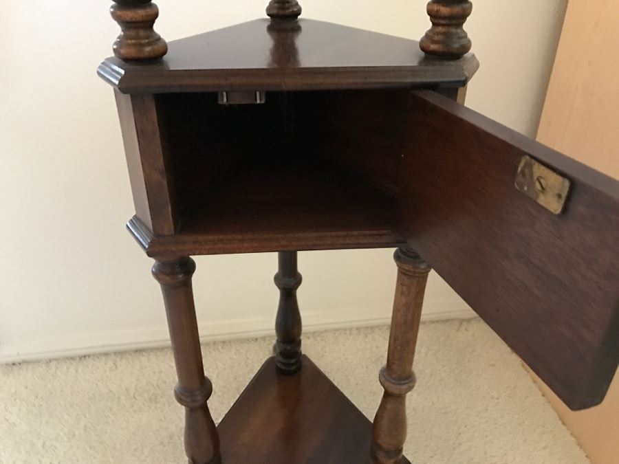 Wooden 3-Tier Plant Stand With Brass Pot And Artificial Plant [Photo 7]