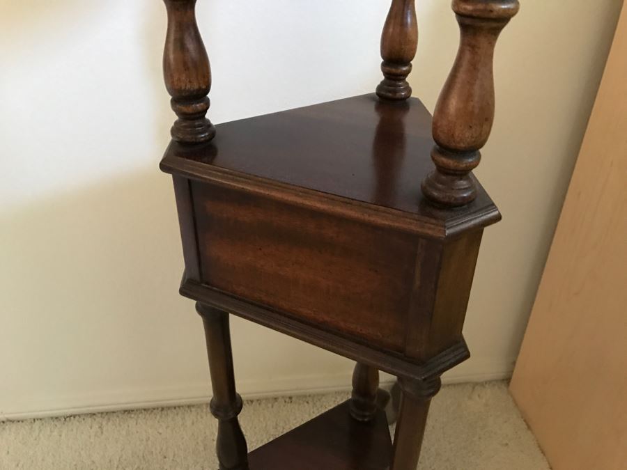 Wooden 3-Tier Plant Stand With Brass Pot And Artificial Plant [Photo 4]