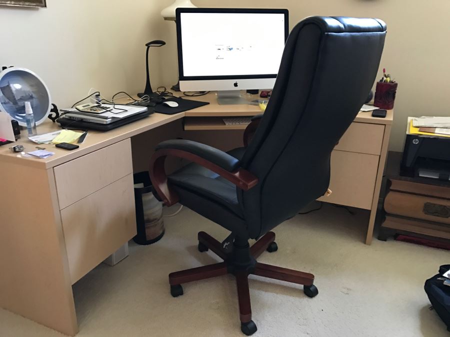 Nice Corner Computer Desk With Black Office Chair (Note Wear On Chair) [Photo 1]