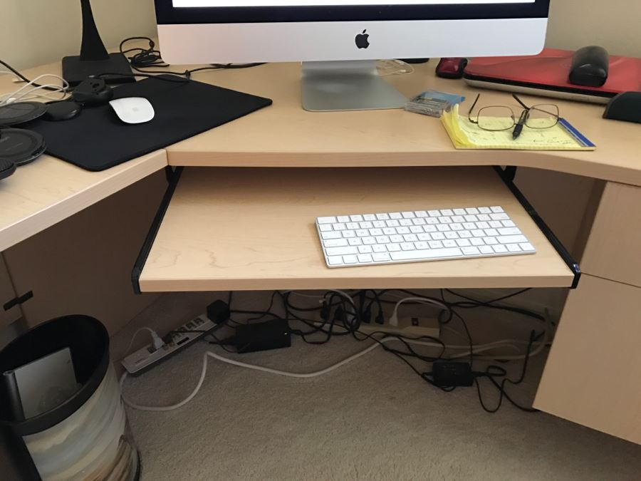 Nice Corner Computer Desk With Black Office Chair (Note Wear On Chair) [Photo 5]
