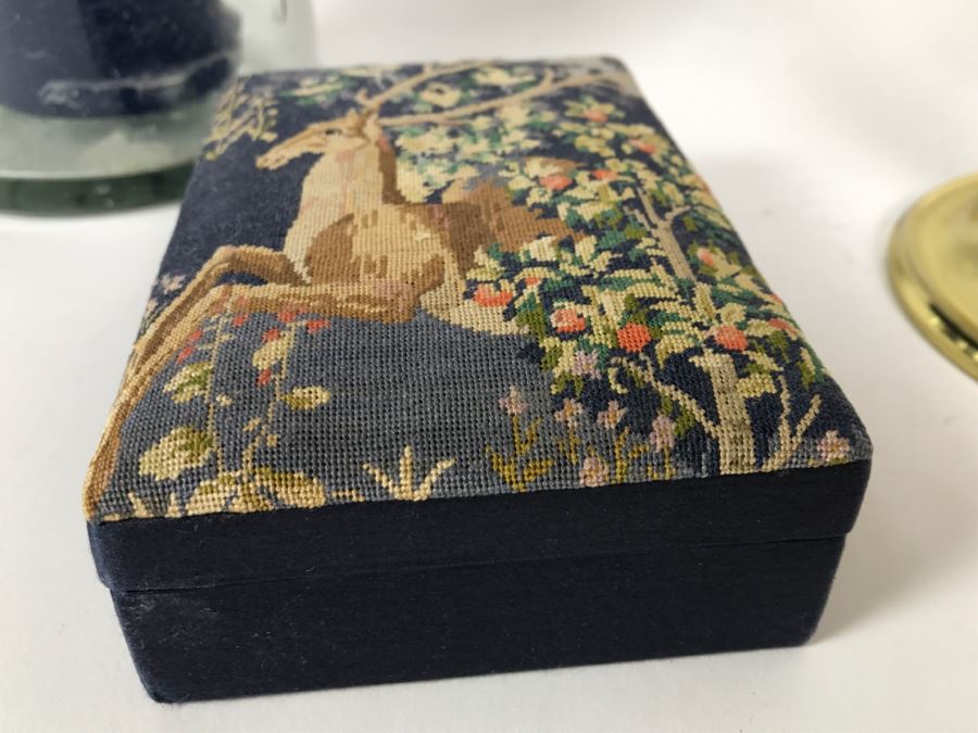 Brass candelabra, Glass Candle Holder And Needlepoint Box [Photo 4]