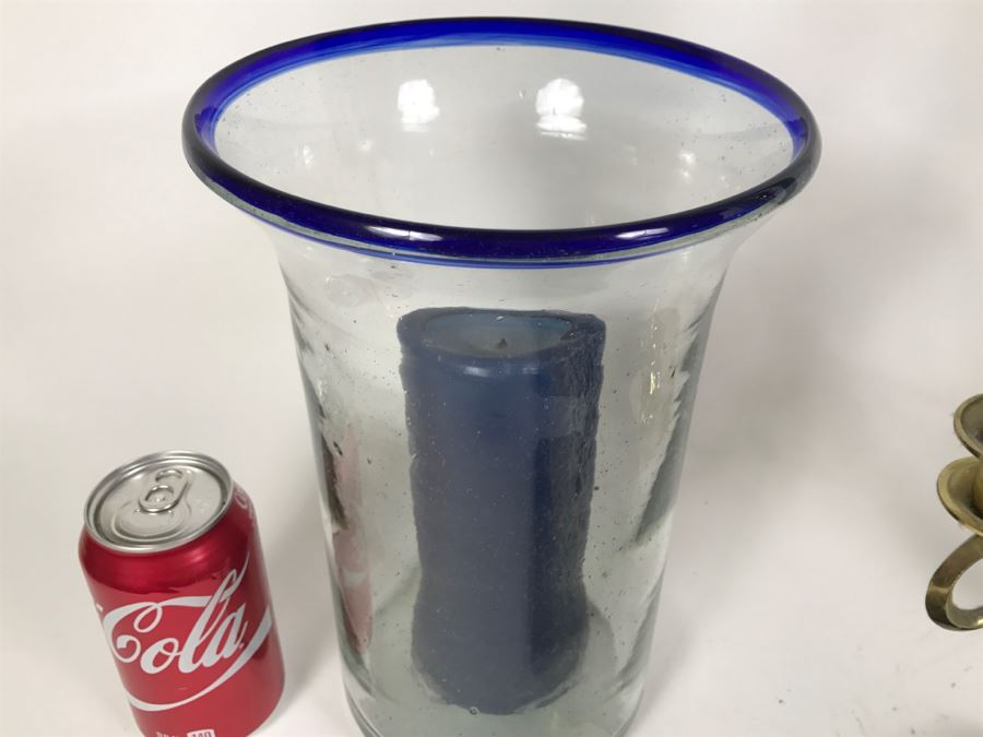 Brass candelabra, Glass Candle Holder And Needlepoint Box [Photo 7]