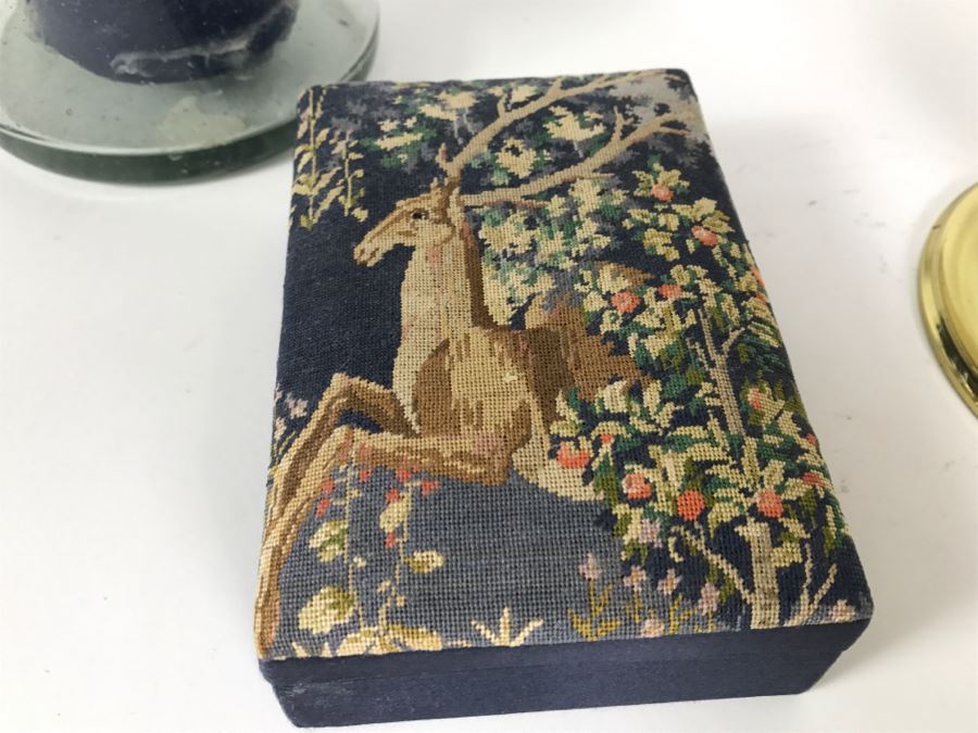 Brass candelabra, Glass Candle Holder And Needlepoint Box [Photo 3]