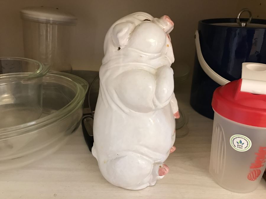 Various Kitchen Appliances, Cookware, Corningware, Hand Painted Pig - Everything Shown On 4 Shelves [Photo 5]