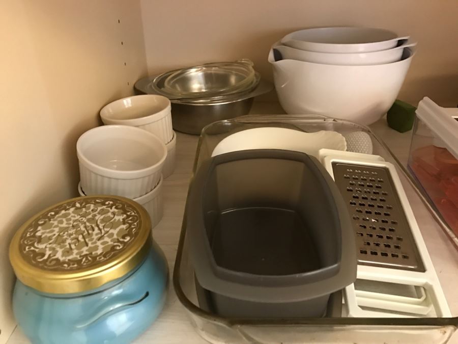 Various Kitchen Appliances, Cookware, Corningware, Hand Painted Pig - Everything Shown On 4 Shelves [Photo 11]