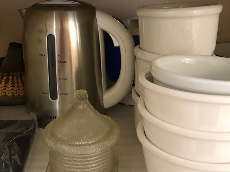 Various Kitchen Appliances, Cookware, Corningware, Hand Painted Pig - Everything Shown On 4 Shelves [Photo 22]