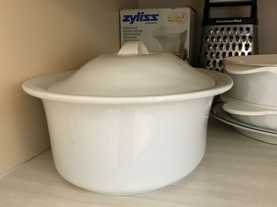 Various Kitchen Appliances, Cookware, Corningware, Hand Painted Pig - Everything Shown On 4 Shelves [Photo 27]