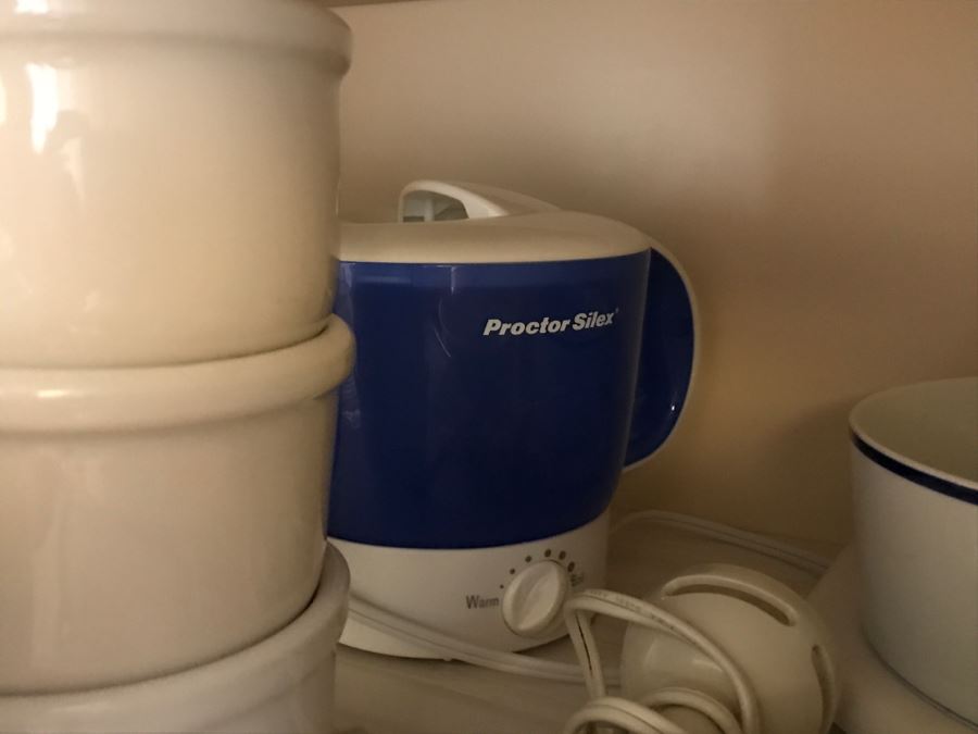 Various Kitchen Appliances, Cookware, Corningware, Hand Painted Pig - Everything Shown On 4 Shelves [Photo 25]