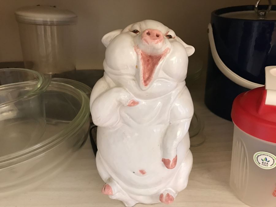 Various Kitchen Appliances, Cookware, Corningware, Hand Painted Pig - Everything Shown On 4 Shelves [Photo 2]