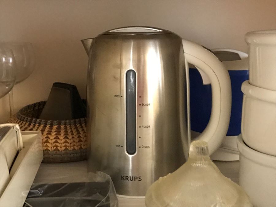 Various Kitchen Appliances, Cookware, Corningware, Hand Painted Pig - Everything Shown On 4 Shelves [Photo 21]